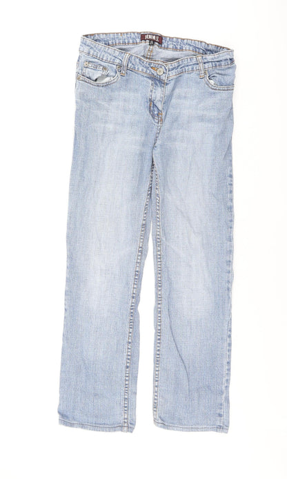 Denim & Co. Womens Blue Cotton Straight Jeans Size 12 L24.5 in Regular Zip