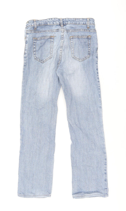 Denim & Co. Womens Blue Cotton Straight Jeans Size 12 L24.5 in Regular Zip