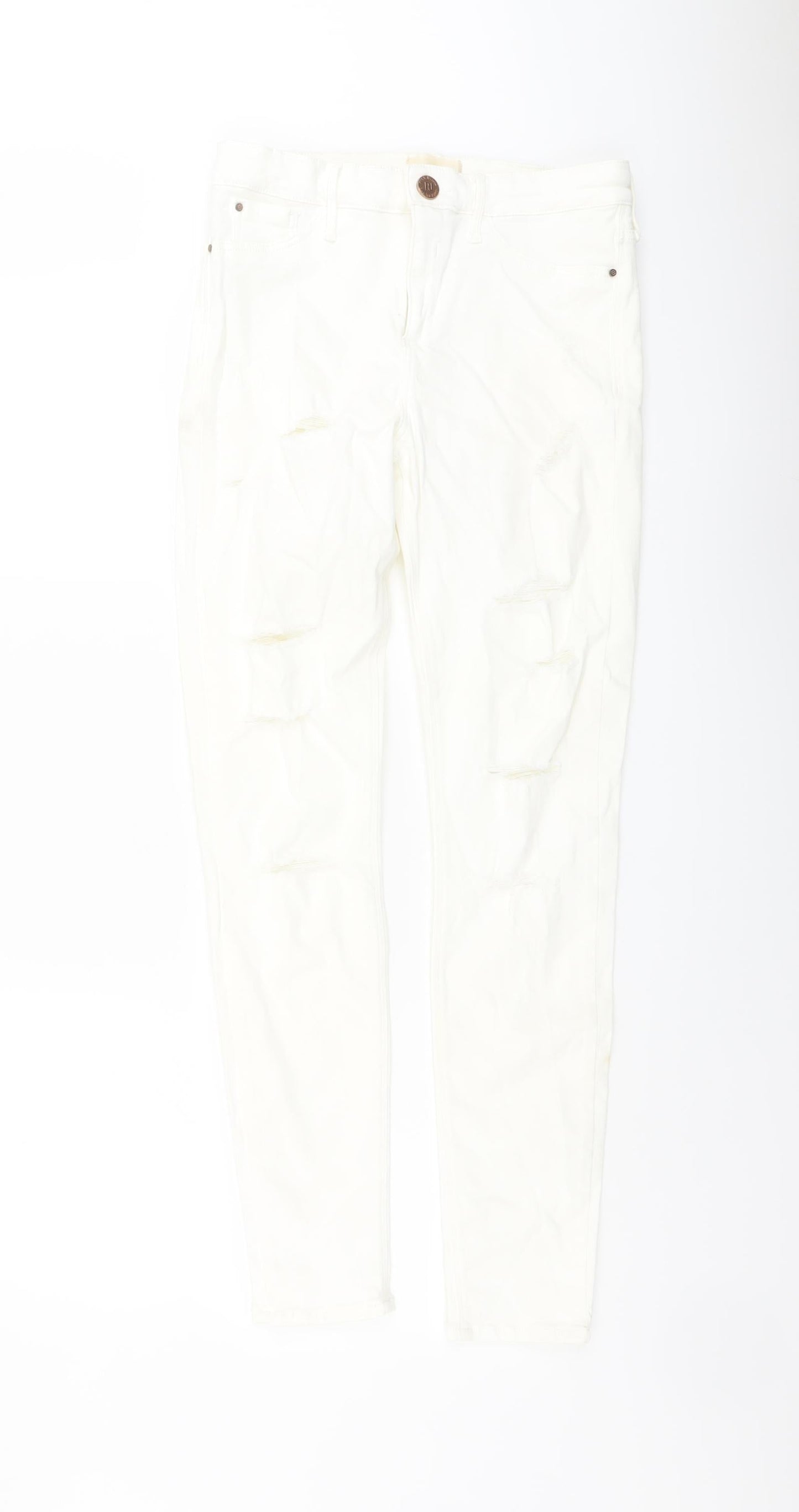 River Island Womens Ivory Cotton Skinny Jeans Size 12 L28 in Regular Button