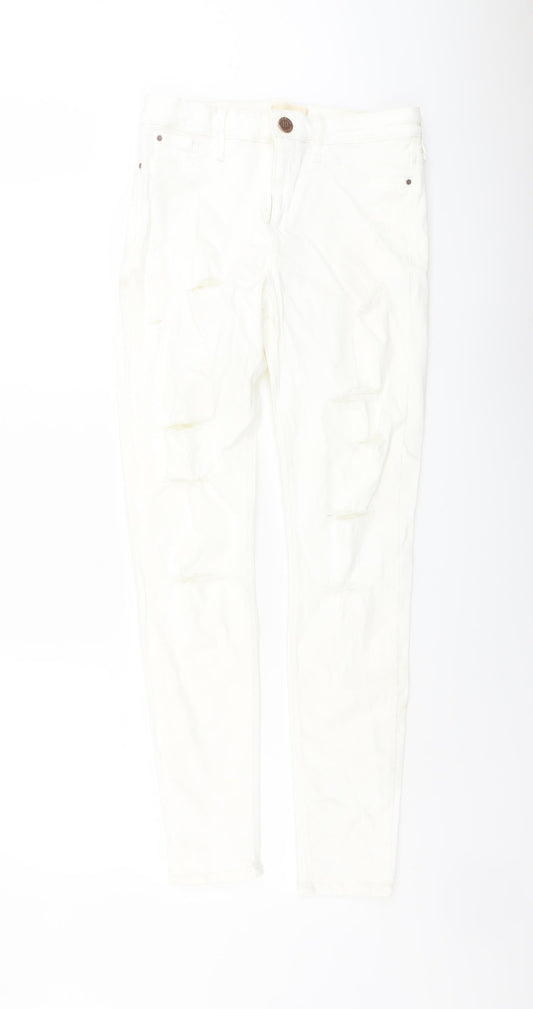 River Island Womens Ivory Cotton Skinny Jeans Size 12 L28 in Regular Button