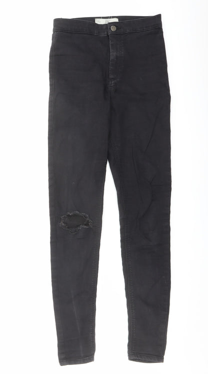 Topshop Womens Black Cotton Skinny Jeans Size 28 in L32 in Regular Button