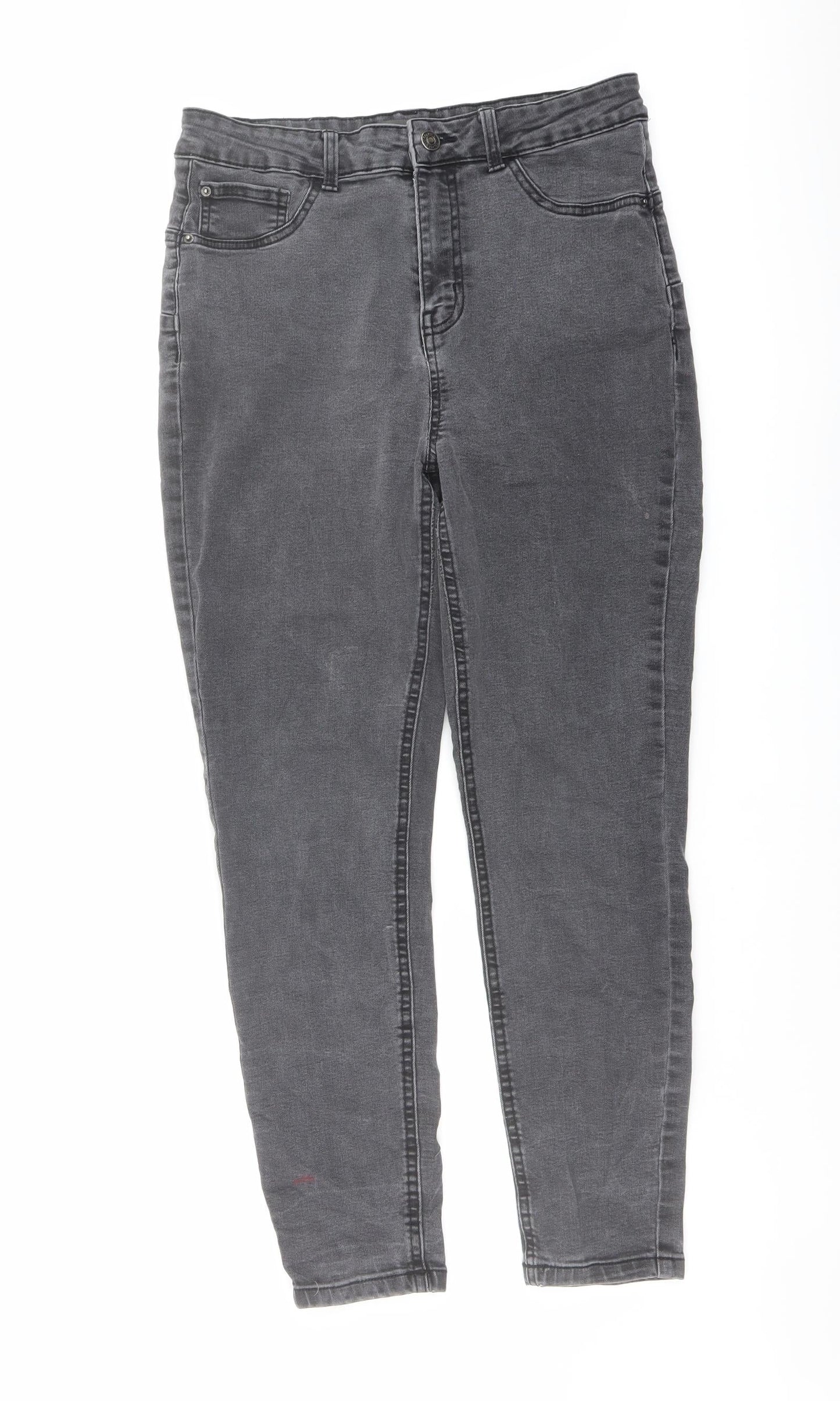 Denim & Co. Womens Grey Cotton Skinny Jeans Size 14 L26 in Regular Button