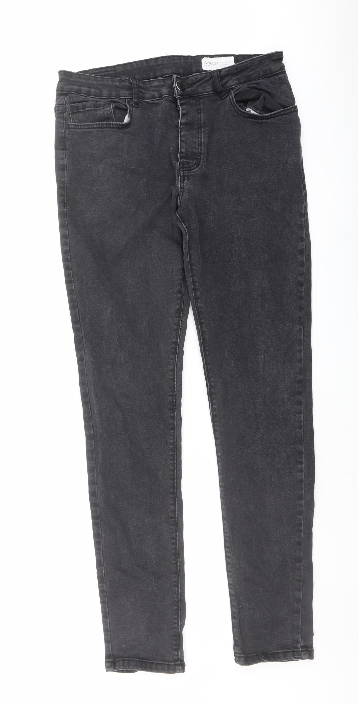 Denim & Co. Mens Grey Cotton Skinny Jeans Size 34 in L34 in Regular Button