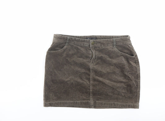 Mango Womens Brown Cotton A-Line Skirt Size 12 Button