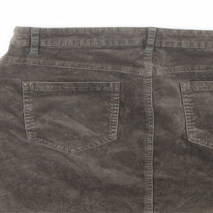 Mango Womens Brown Cotton A-Line Skirt Size 12 Button
