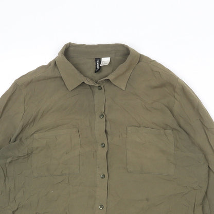 Divided by H&M Womens Green Viscose Basic Button-Up Size 12 Collared