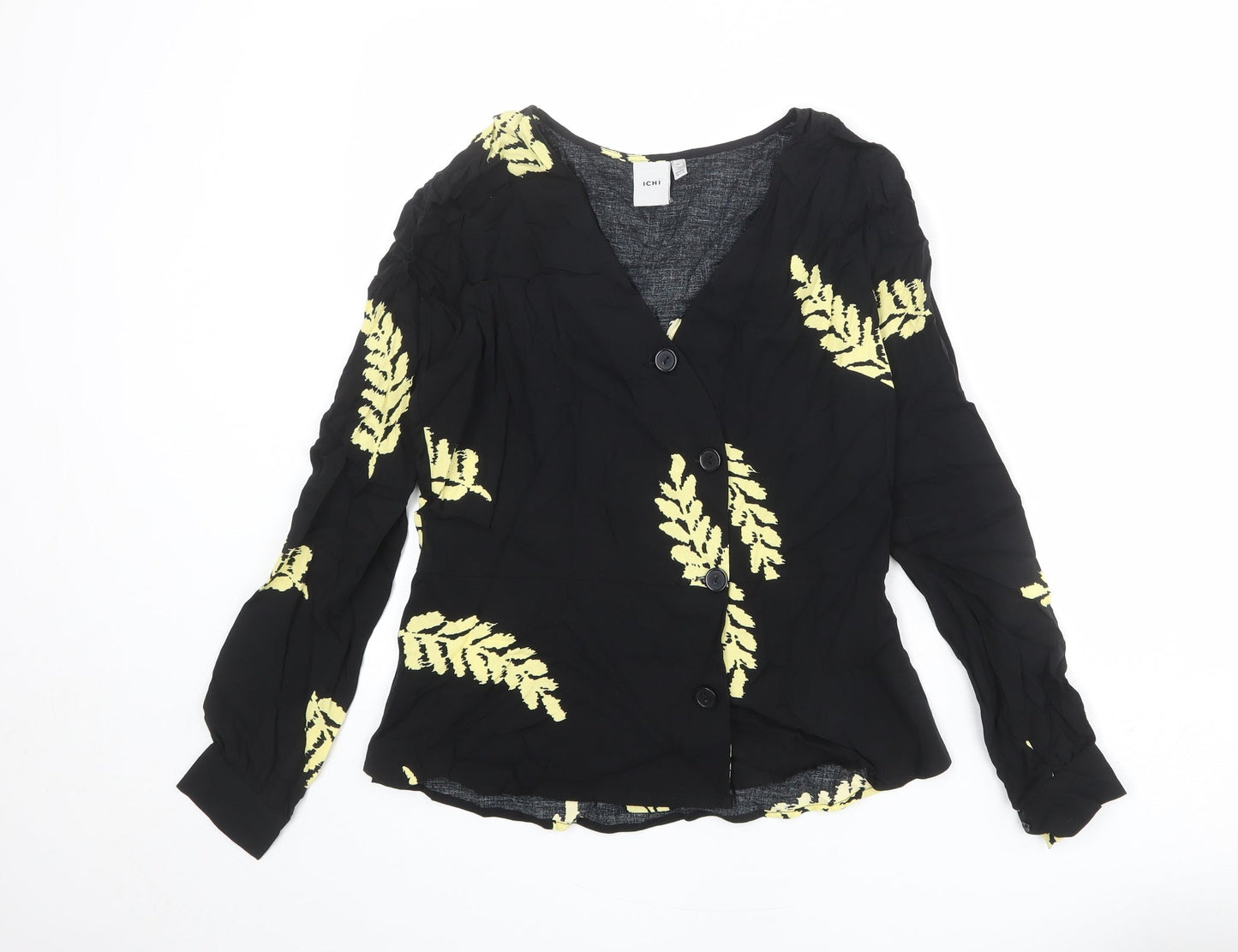 Womens UK Size 8 ICHI Black Basic Button-Up