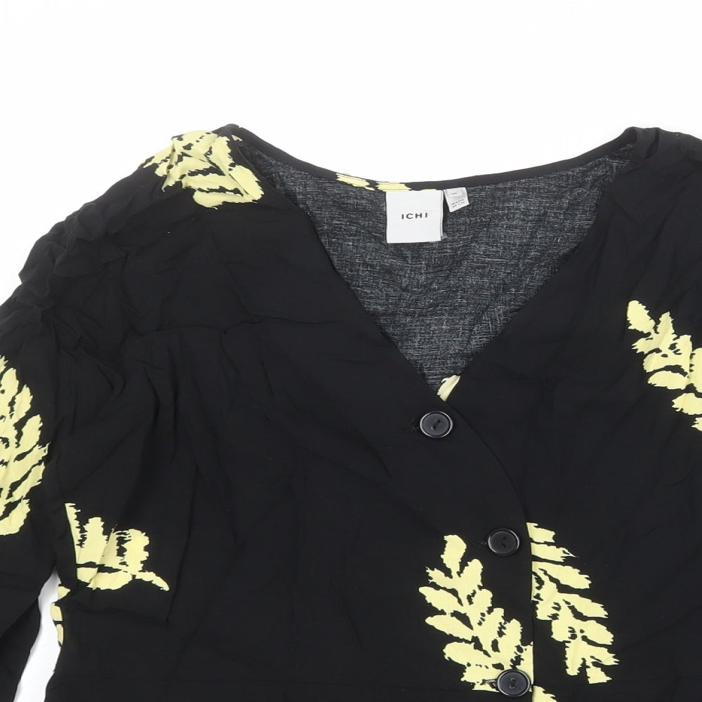 Womens UK Size 8 ICHI Black Basic Button-Up