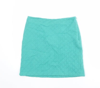Marks and Spencer Womens Green Geometric Wool A-Line Skirt Size 8 Zip