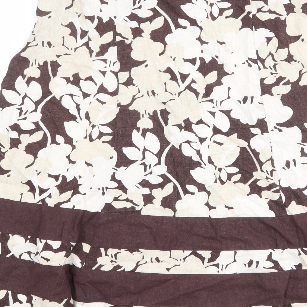 Damart Womens Beige Floral Linen A-Line Skirt Size 16 Zip