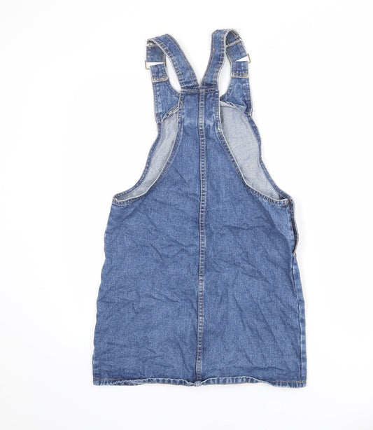 Denim & Co. Womens Blue 100% Cotton Pinafore/Dungaree Dress Size 6 Round Neck Buckle