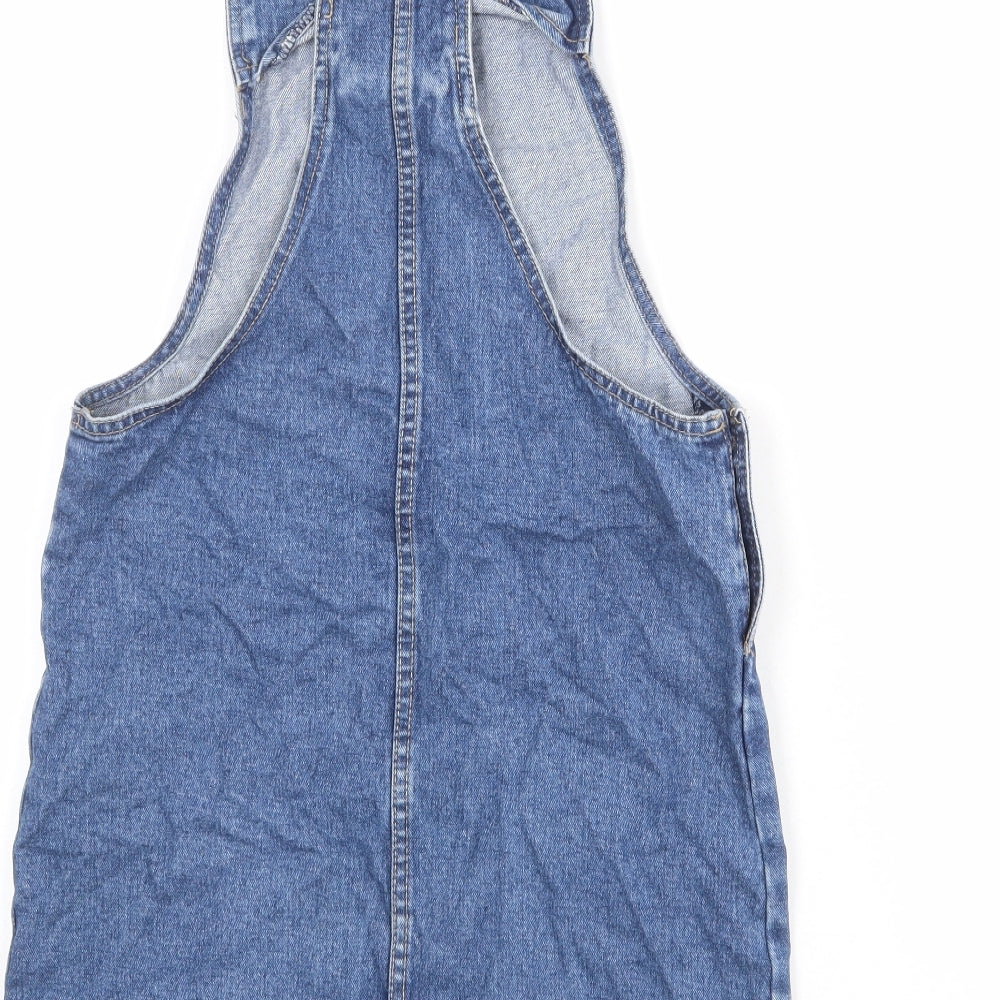 Denim & Co. Womens Blue 100% Cotton Pinafore/Dungaree Dress Size 6 Round Neck Buckle