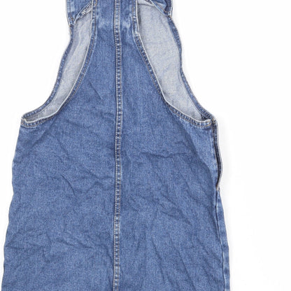 Denim & Co. Womens Blue 100% Cotton Pinafore/Dungaree Dress Size 6 Round Neck Buckle