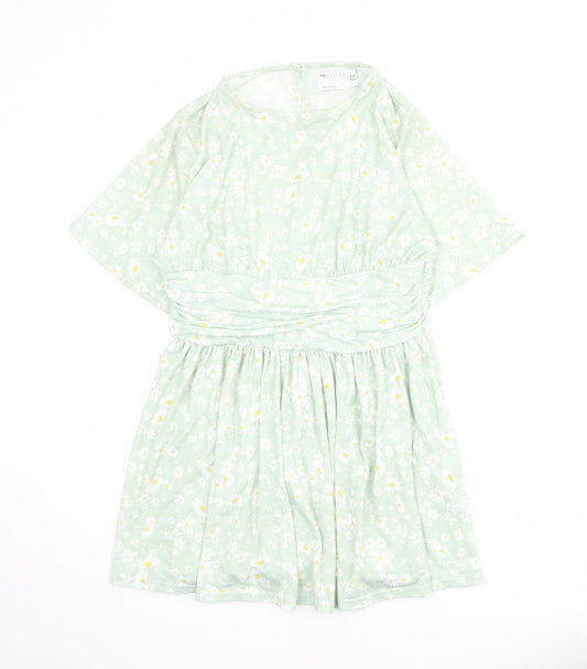 ASOS Womens Green Floral Polyester Mini Size 14 Round Neck Button