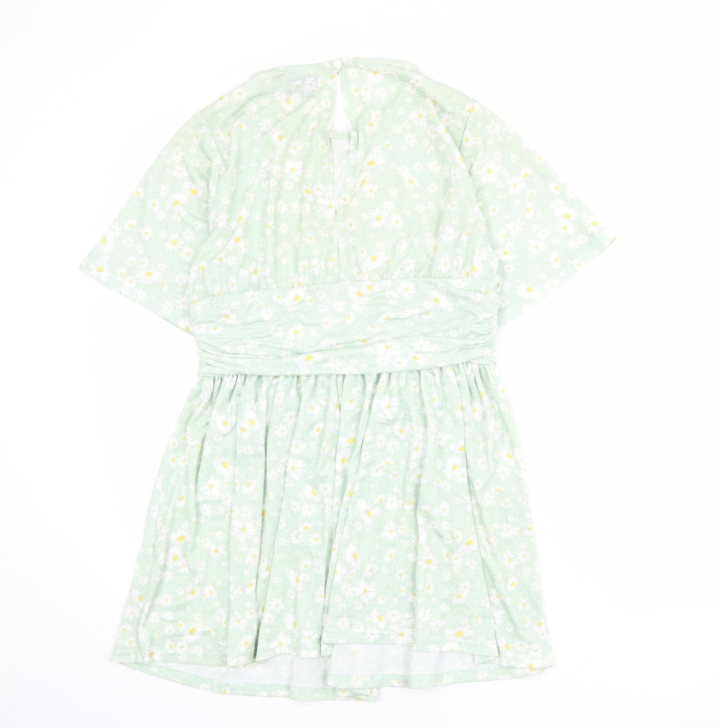 ASOS Womens Green Floral Polyester Mini Size 14 Round Neck Button