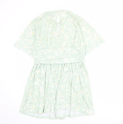 ASOS Womens Green Floral Polyester Mini Size 14 Round Neck Button