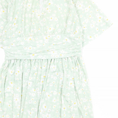 ASOS Womens Green Floral Polyester Mini Size 14 Round Neck Button
