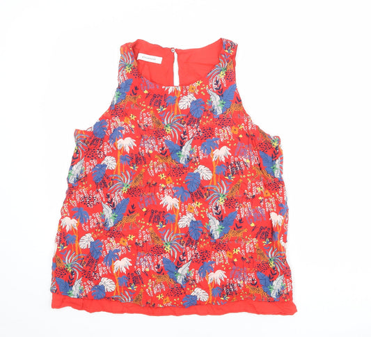 Promod Womens Red Geometric Viscose Basic Tank Size 14 Boat Neck