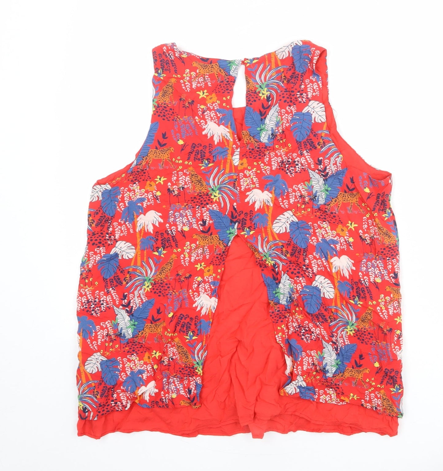 Promod Womens Red Geometric Viscose Basic Tank Size 14 Boat Neck