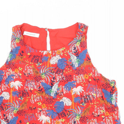 Promod Womens Red Geometric Viscose Basic Tank Size 14 Boat Neck