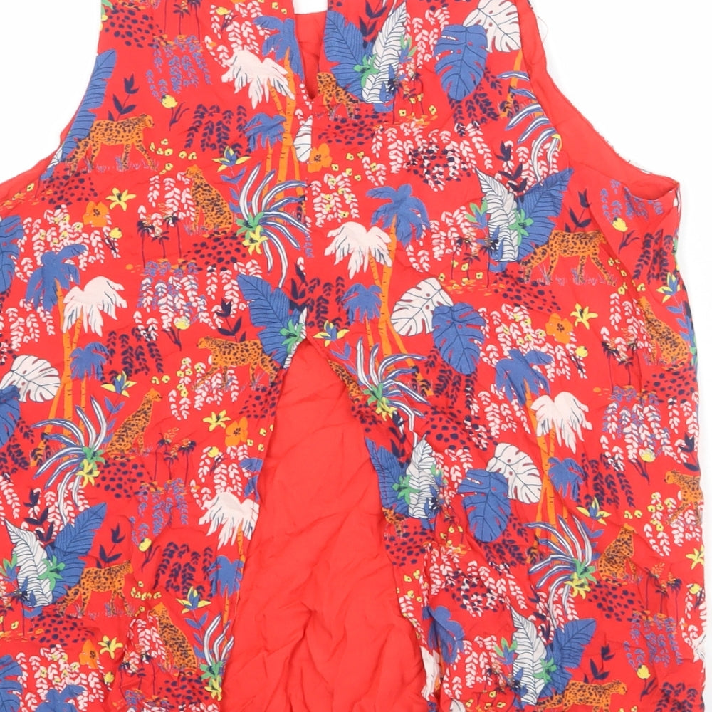 Promod Womens Red Geometric Viscose Basic Tank Size 14 Boat Neck