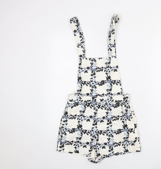 Topshop Womens Ivory Floral Cotton Dungaree One-Piece Size 10 L3 in Button