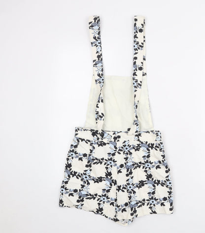 Topshop Womens Ivory Floral Cotton Dungaree One-Piece Size 10 L3 in Button