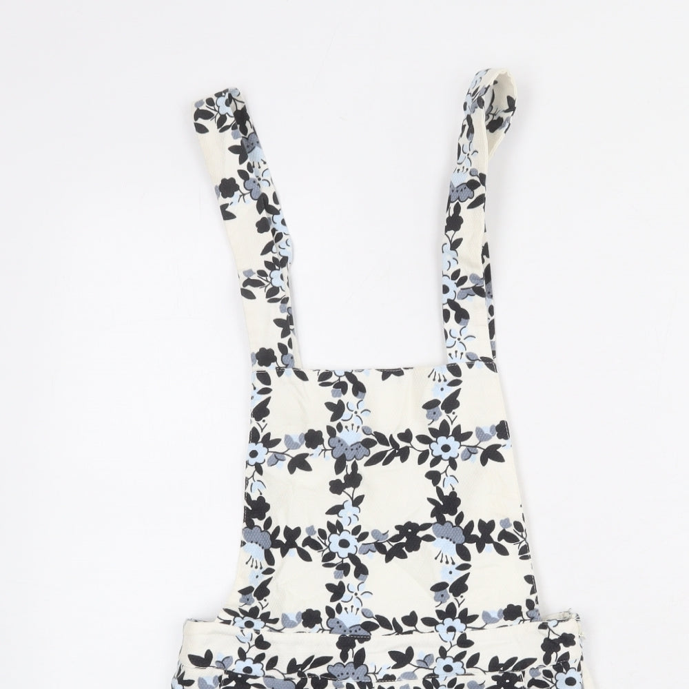 Topshop Womens Ivory Floral Cotton Dungaree One-Piece Size 10 L3 in Button