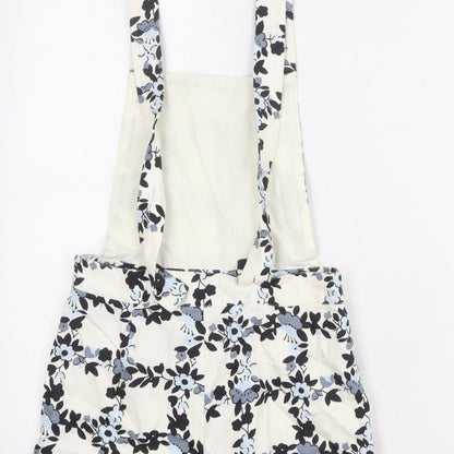 Topshop Womens Ivory Floral Cotton Dungaree One-Piece Size 10 L3 in Button
