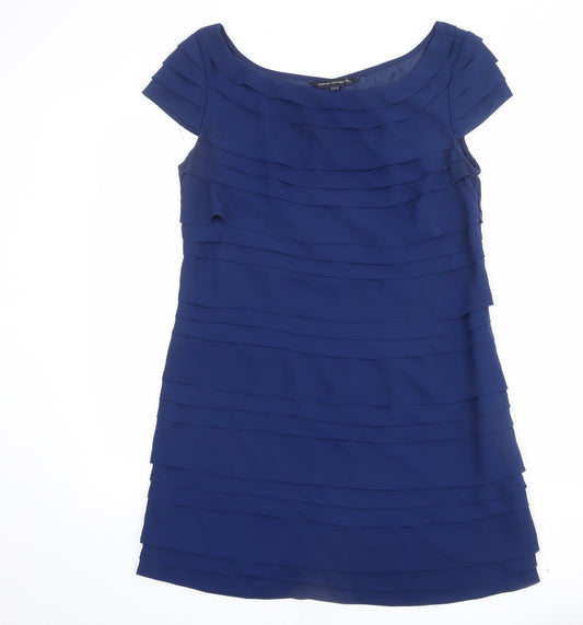 French Connection Womens Blue Polyester Shift Size 14 Boat Neck Zip