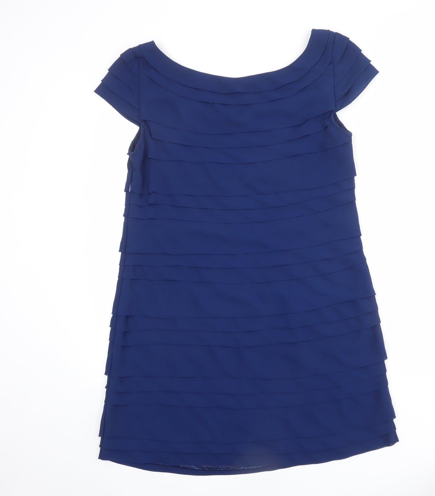 French Connection Womens Blue Polyester Shift Size 14 Boat Neck Zip