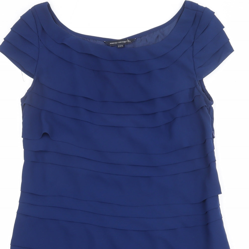French Connection Womens Blue Polyester Shift Size 14 Boat Neck Zip