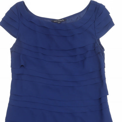 French Connection Womens Blue Polyester Shift Size 14 Boat Neck Zip