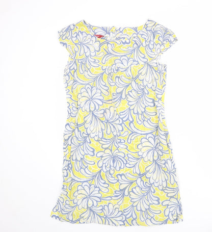 Monsoon Womens Multicoloured Floral Cotton Shift Size 12 Boat Neck Zip