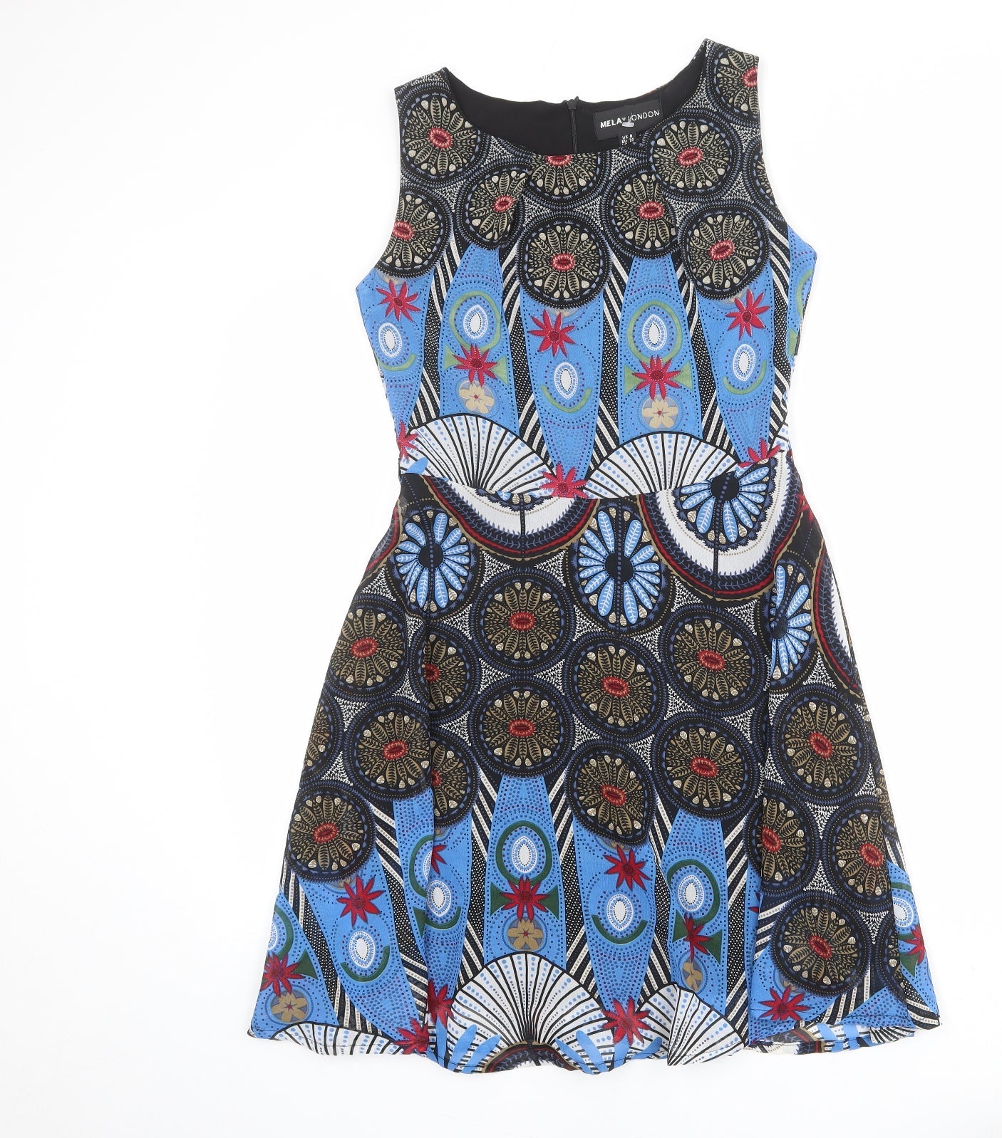 Mela London Womens Multicoloured Geometric Polyester Trapeze & Swing Size 8 Round Neck Zip