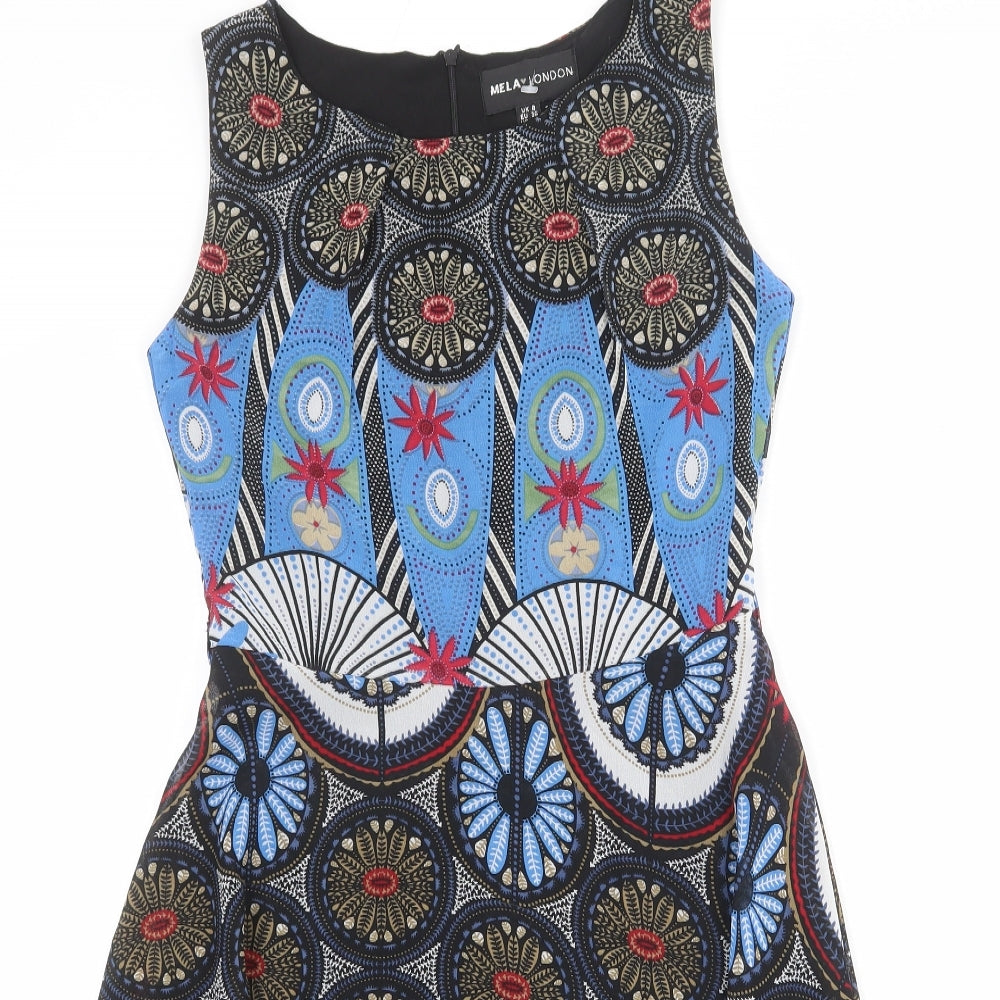 Mela London Womens Multicoloured Geometric Polyester Trapeze & Swing Size 8 Round Neck Zip