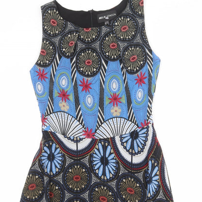 Mela London Womens Multicoloured Geometric Polyester Trapeze & Swing Size 8 Round Neck Zip