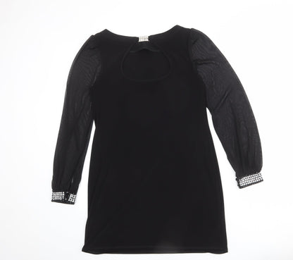Billie & Blossom Womens Black Polyester A-Line Size 10 Boat Neck Pullover