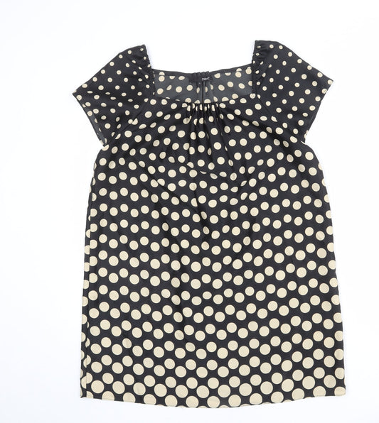 NEXT Womens Black Polka Dot Polyester A-Line Size 12 Square Neck Pullover