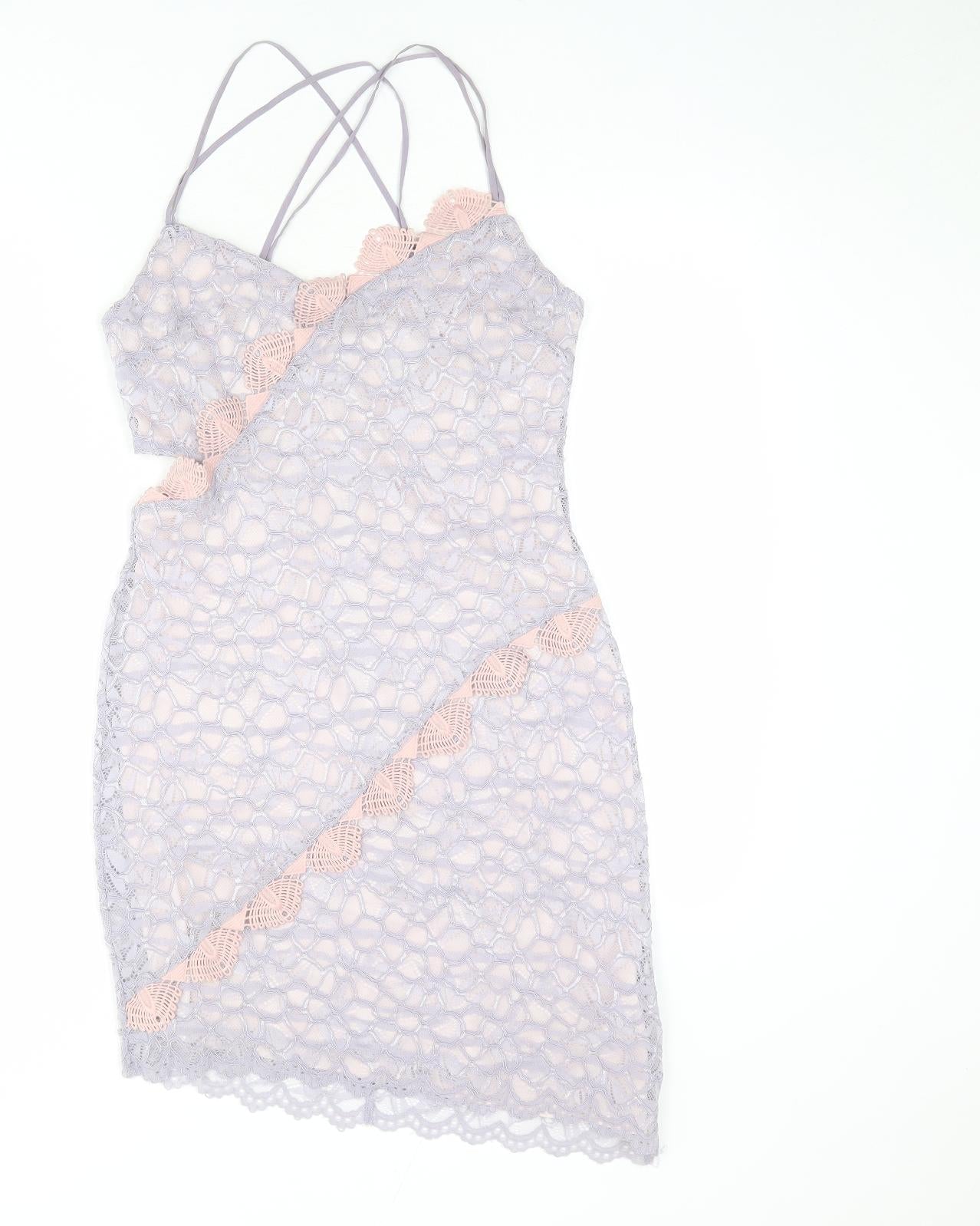 Topshop Womens Purple Geometric Polyester Bodycon Size 10 V-Neck Zip
