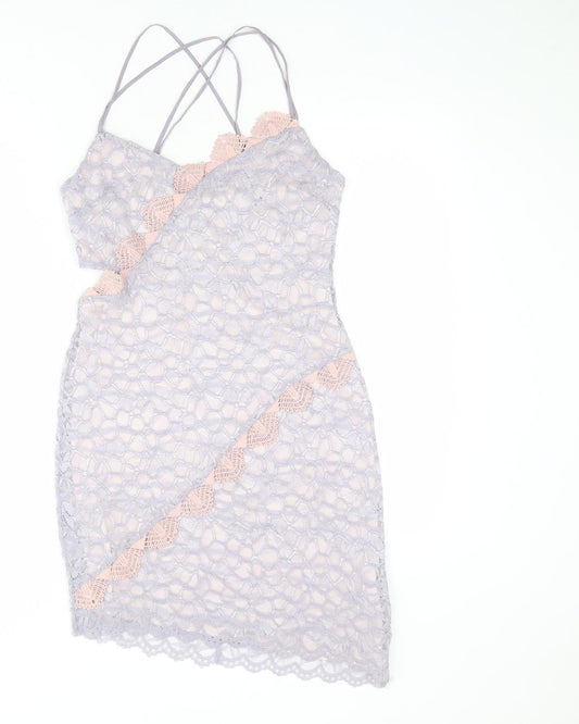 Topshop Womens Purple Geometric Polyester Bodycon Size 10 V-Neck Zip