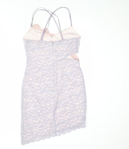Topshop Womens Purple Geometric Polyester Bodycon Size 10 V-Neck Zip