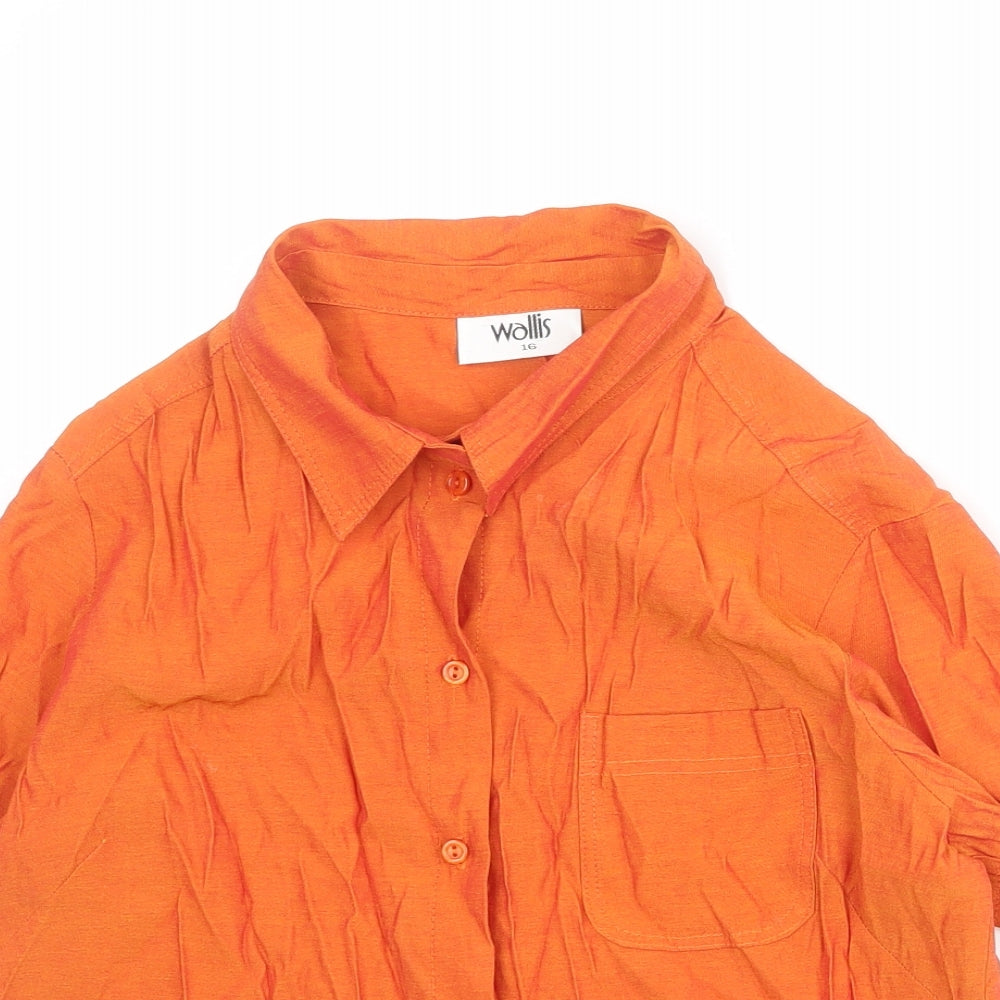 Wallis Womens Orange Polyester Basic Button-Up Size 16 Collared