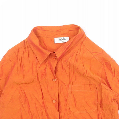 Wallis Womens Orange Polyester Basic Button-Up Size 16 Collared