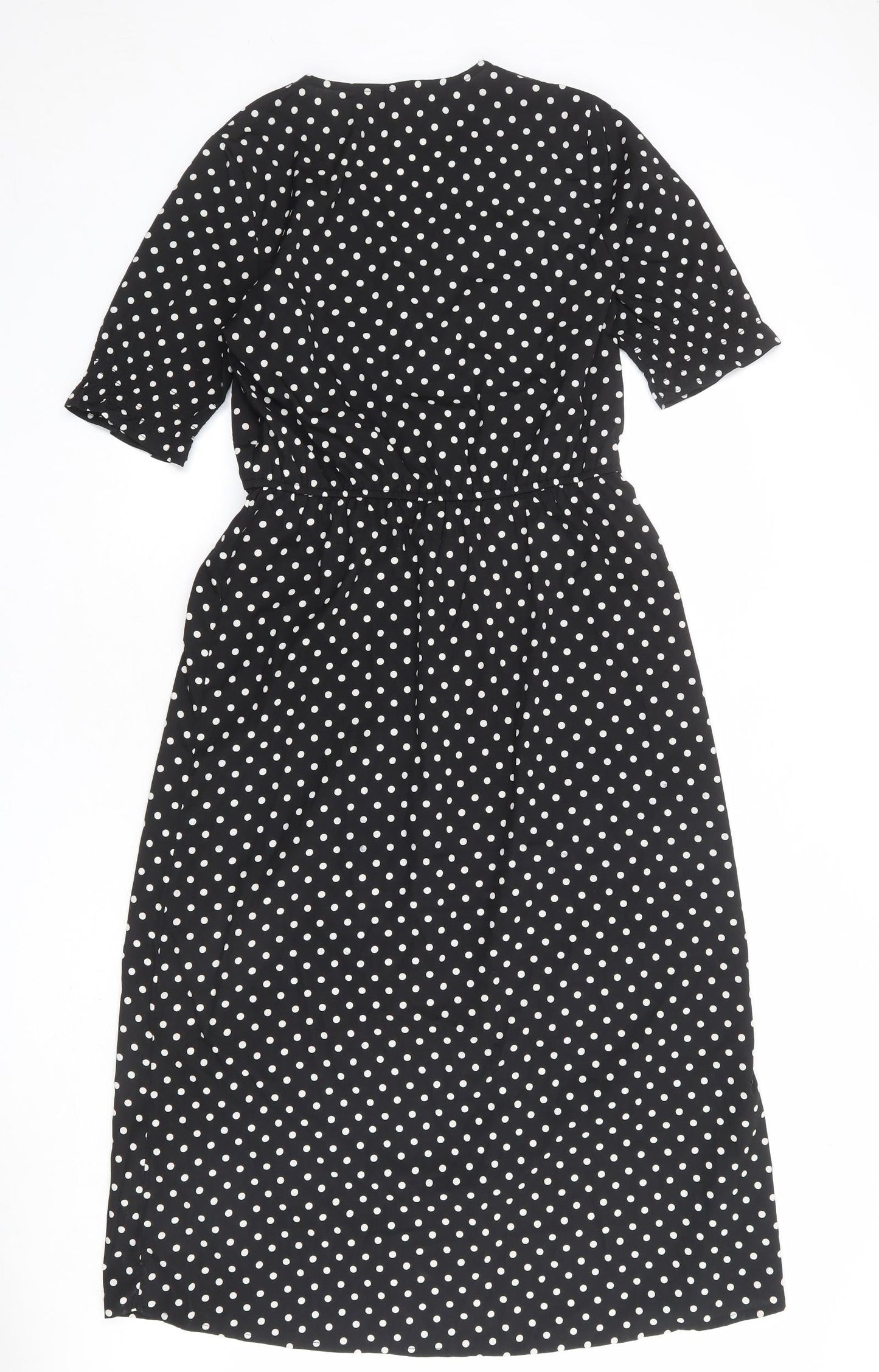 Influence Womens Black Polka Dot Polyester A-Line Size 10 V-Neck Button