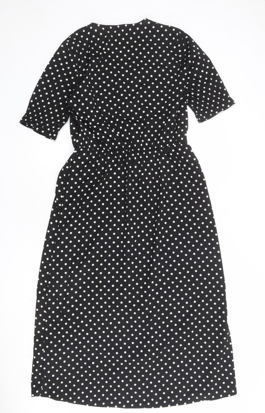 Influence Womens Black Polka Dot Polyester A-Line Size 10 V-Neck Button