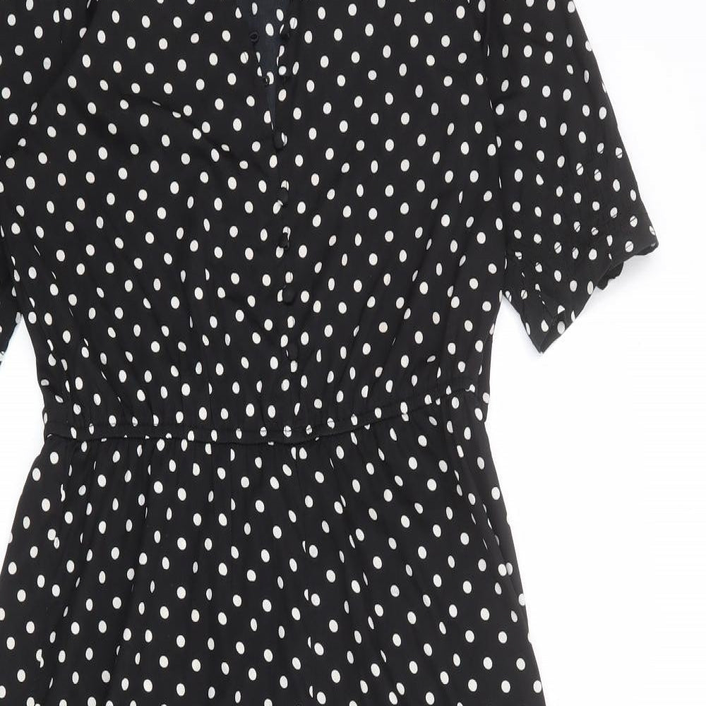 Influence Womens Black Polka Dot Polyester A-Line Size 10 V-Neck Button