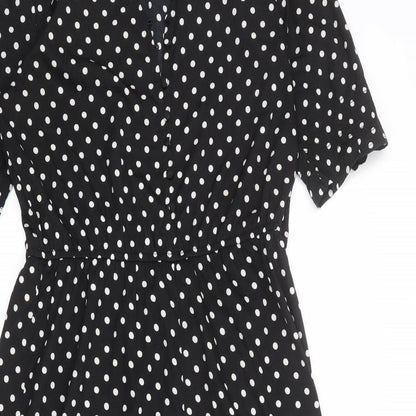 Influence Womens Black Polka Dot Polyester A-Line Size 10 V-Neck Button