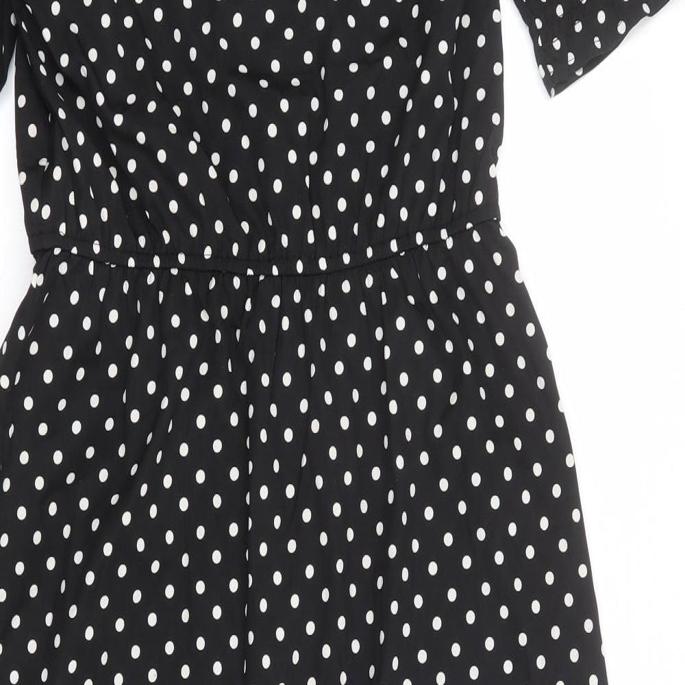 Influence Womens Black Polka Dot Polyester A-Line Size 10 V-Neck Button