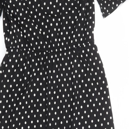 Influence Womens Black Polka Dot Polyester A-Line Size 10 V-Neck Button